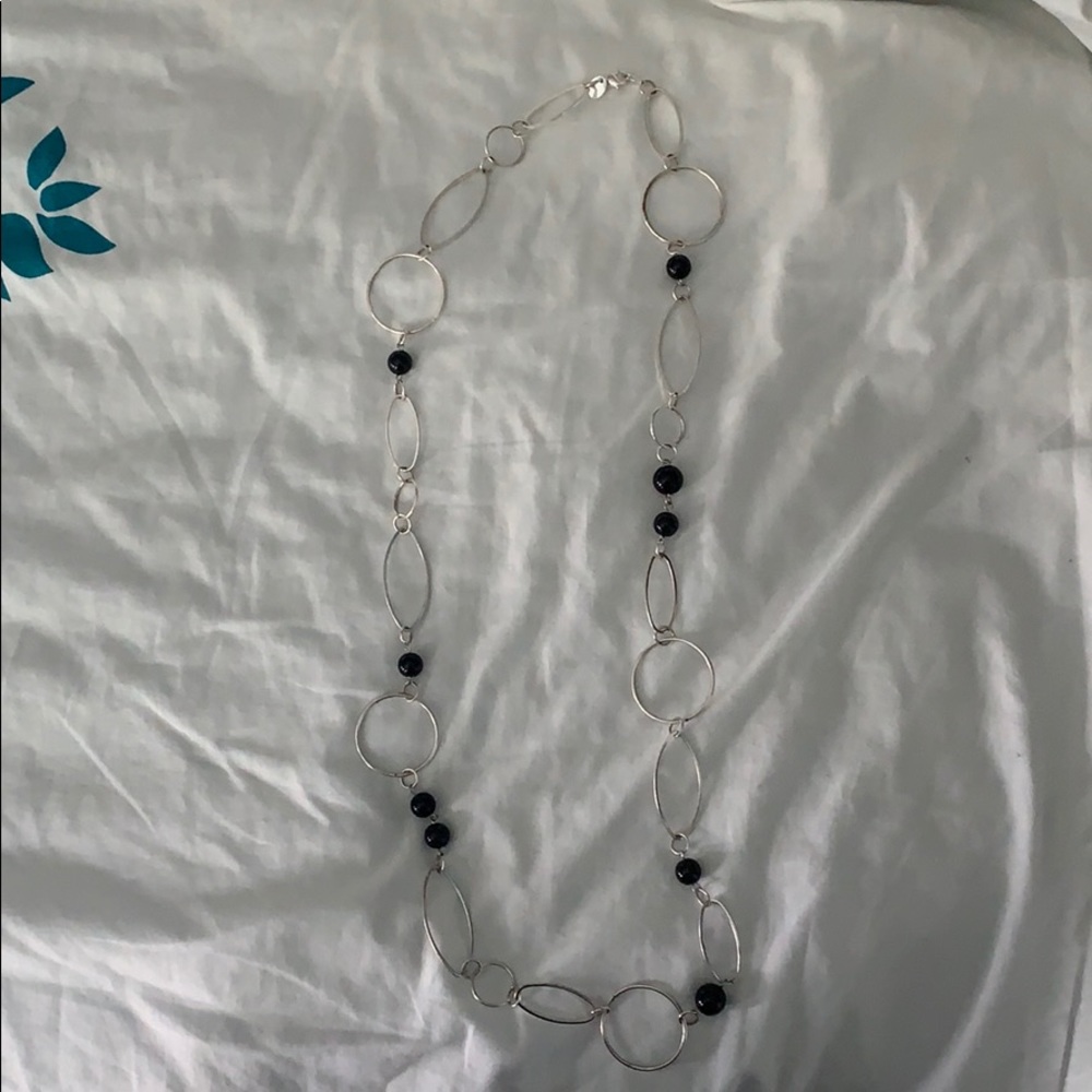 Silver Necklace with Black Beading